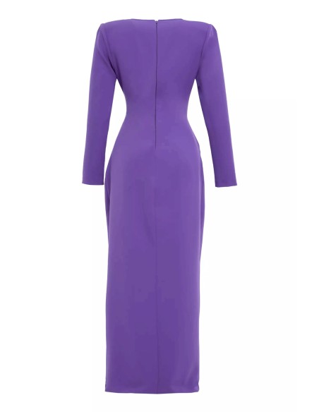 Evening dress with crossover neckline and long sleeves