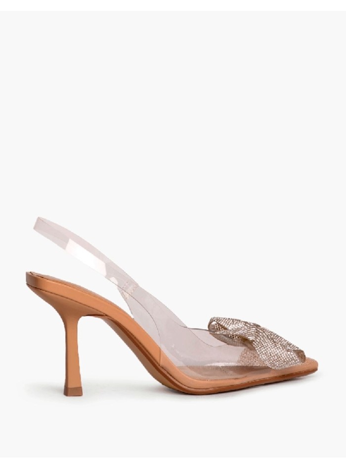 Zapatos de tacón fino transparentes con lazo de...