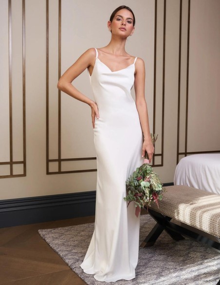 Long lingerie wedding dress with open back.