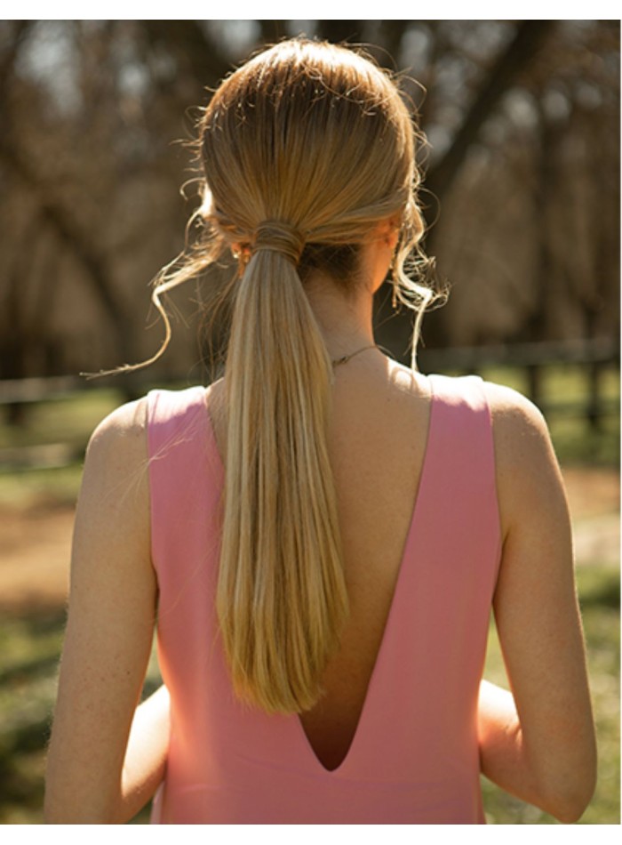 Robe de soirée midi en satin rose Camellia