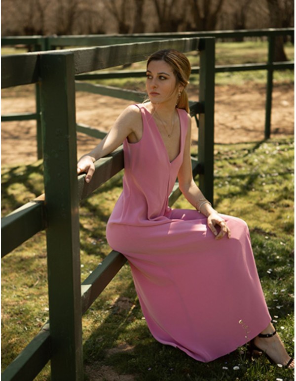 Robe de soirée midi en satin rose Camellia