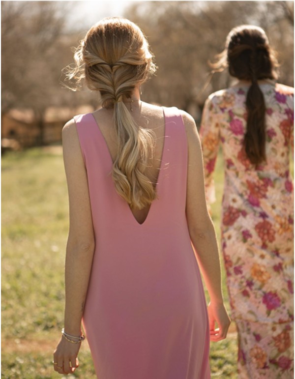 Robe de soirée midi en satin rose Camellia 2