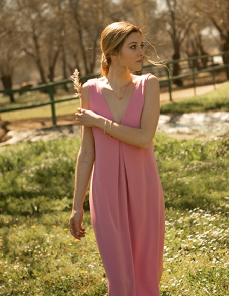 Camellia pink satin party midi dress