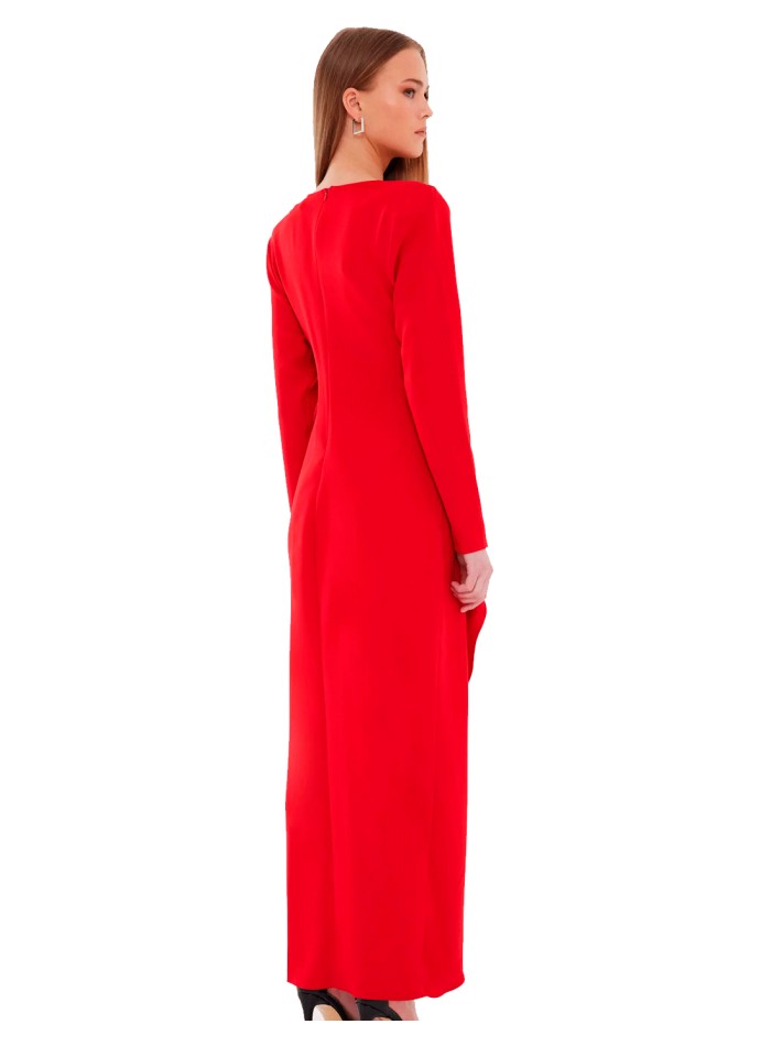 Evening dress with crossover neckline and long...