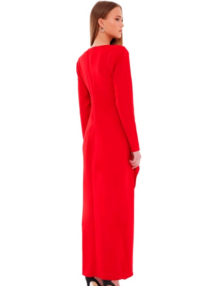 Evening dress with crossover neckline and long sleeves