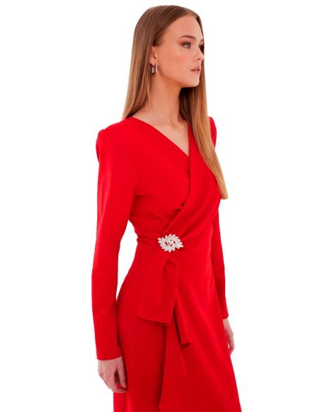 Evening dress with crossover neckline and long sleeves