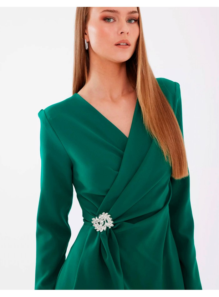 Evening dress with crossover neckline and long...