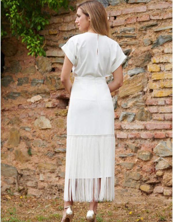 Long high-waist party skirt with fringe detailing 2