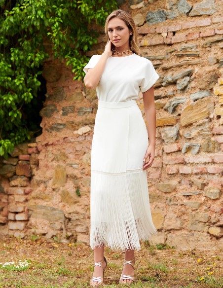 Long high-waist party skirt with fringe detailing
