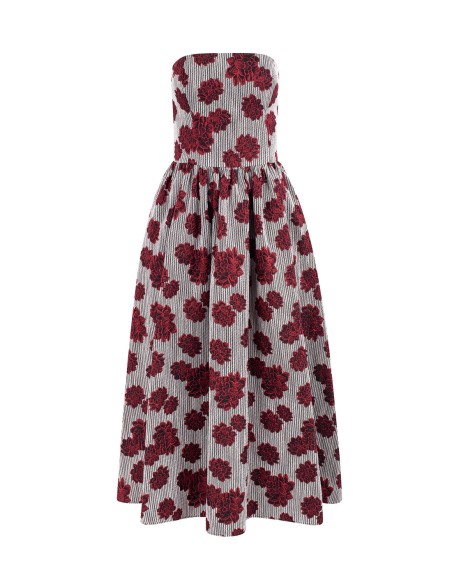 Printed midi party dress and strapless neckline