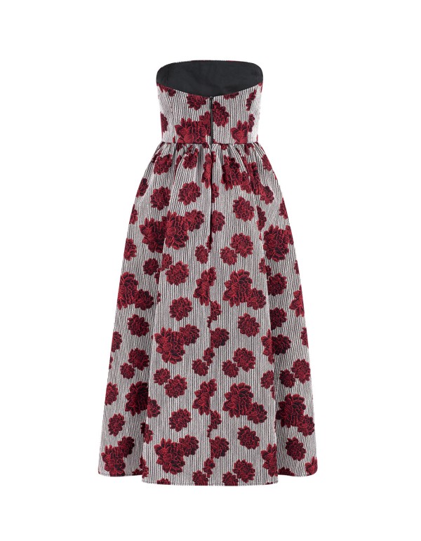 Printed midi party dress and strapless neckline 2