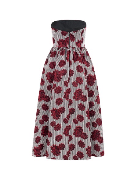 Vestido de fiesta midi estampado de flores y escote palabra de honor