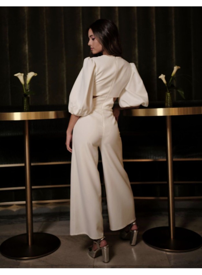 Party jumpsuit with french puffed sleeves and...