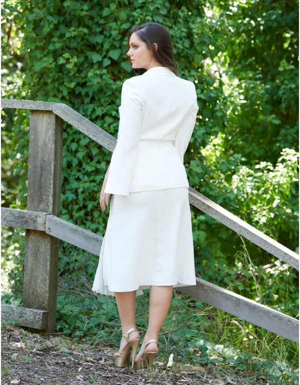 White jacket and pleated skirt set. 2
