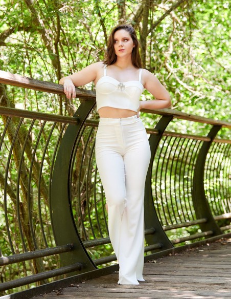 White flared long trousers.
