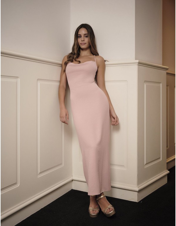 Powder pink midi dress with open back