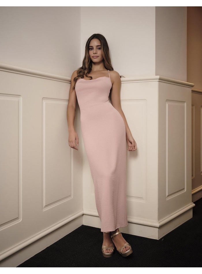 Powder pink midi dress with open back