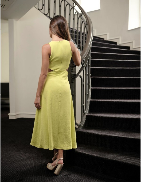 Robe de soirée midi sans manches à la chaux 2