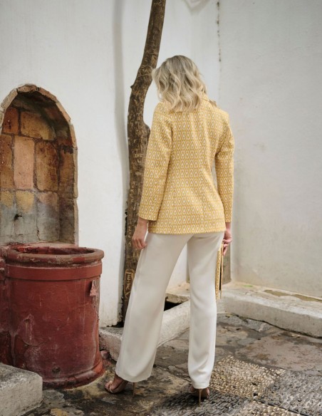 Chaqueta de traje estampada con botón amarilla