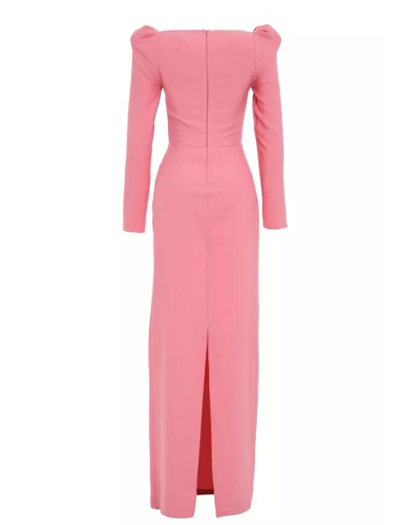 Evening dress with puffed sleeves and embroidery