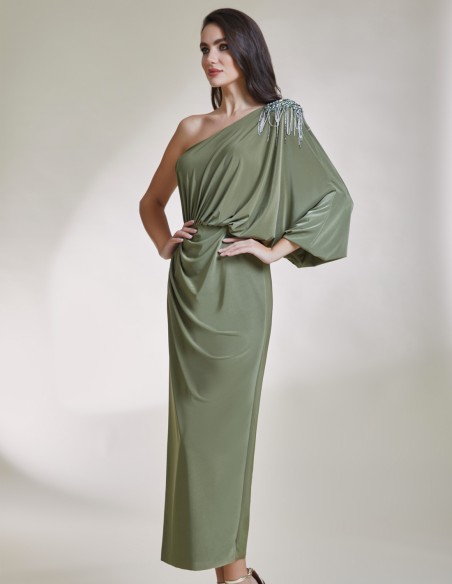 Robe asymétrique midi de soirée avec application de bijoux