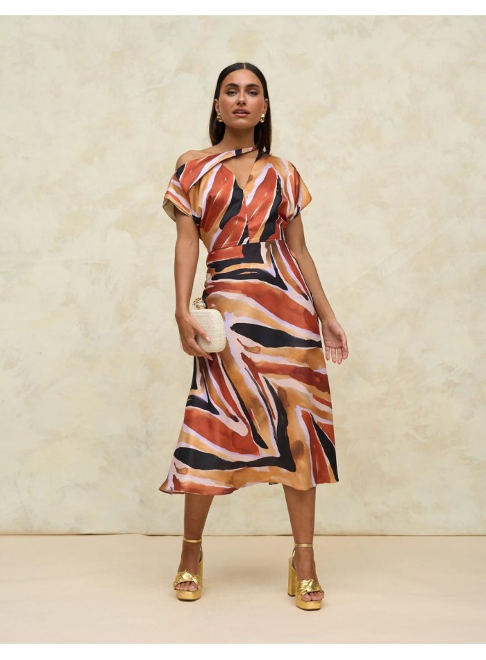 Vestido midi de fiesta estampado para eventos de día.