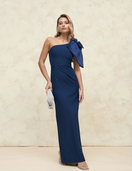 Vestido de fiesta largo asimétrico con lazo de organza - Invitada Perfecta