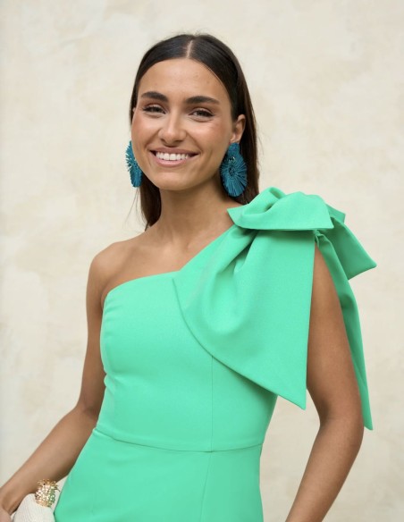 Vestido de fiesta largo asimétrico con lazo de organza - Invitada Perfecta