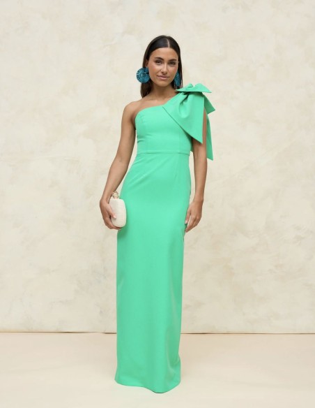 Robe longue asymétrique avec nœud en organza - Invitada Perfecta