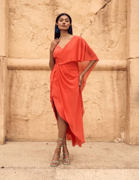 Midi party dress with V-neckline.