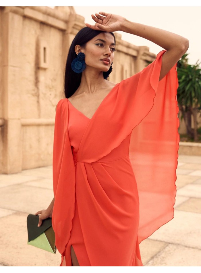 Red midi dress for guests.