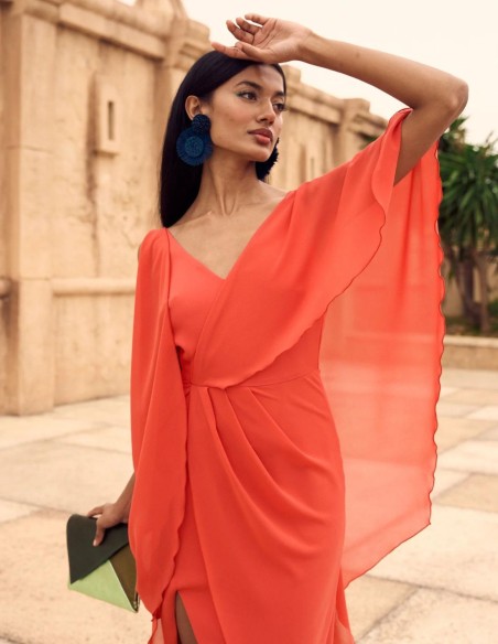 Red midi dress for guests.