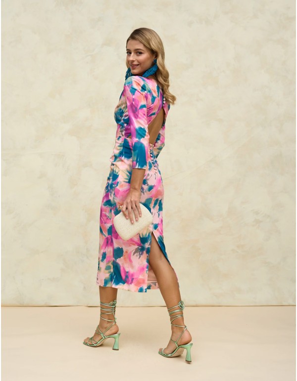 Vestido de fiesta midi estampado con espalda al aire y escote en V 2
