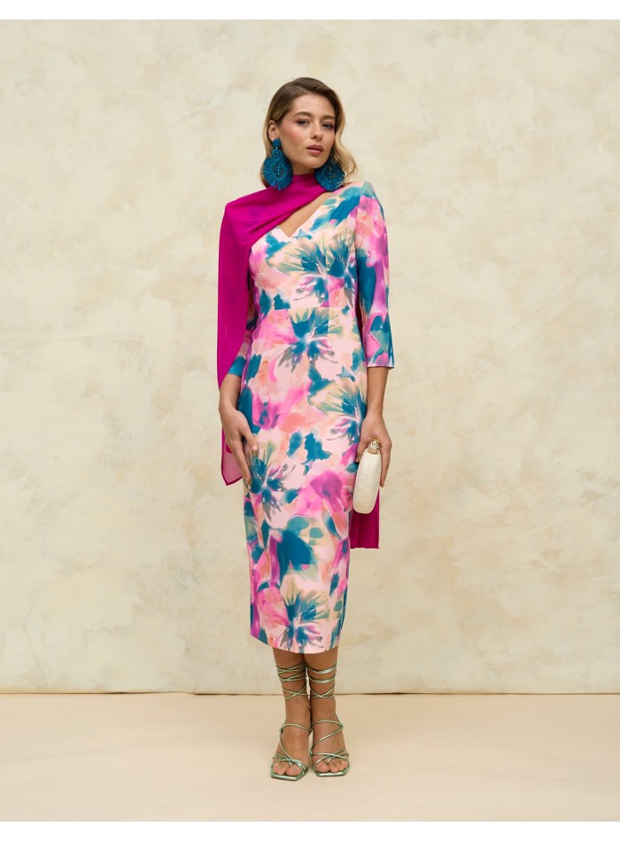 Printed midi party dress with open back and...