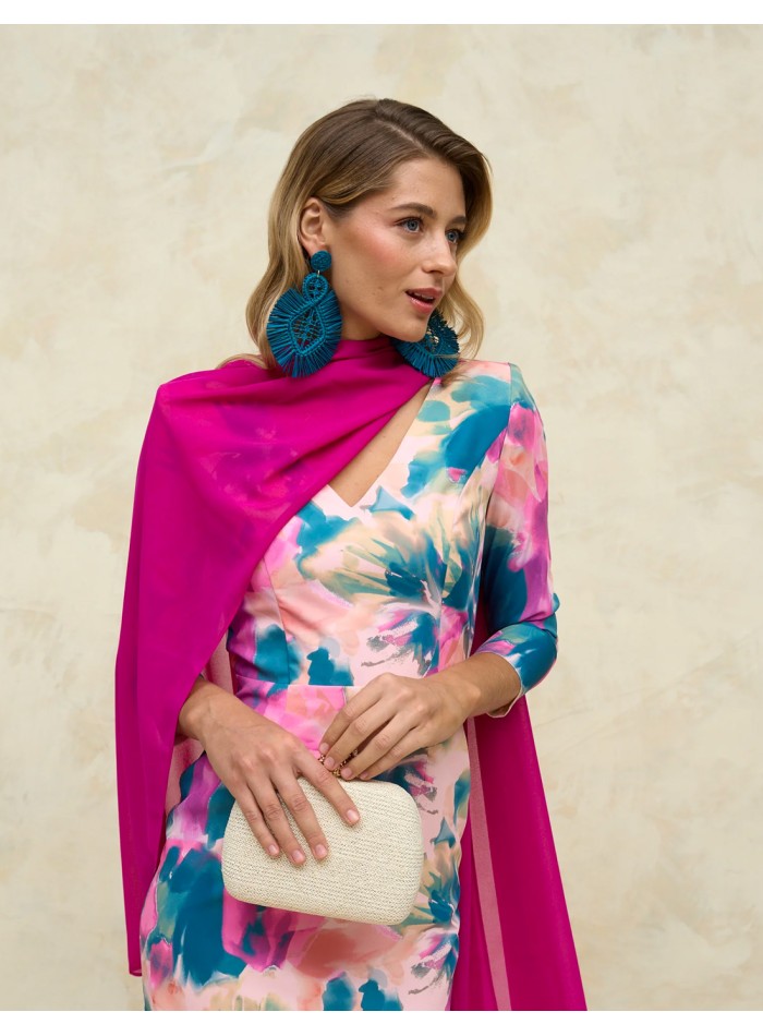 Printed midi party dress with open back and...