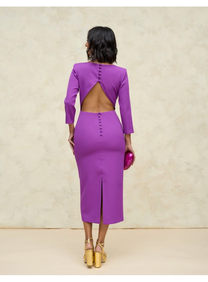 Vestido midi de fiesta con espalda descubierta y escote en V con espalda