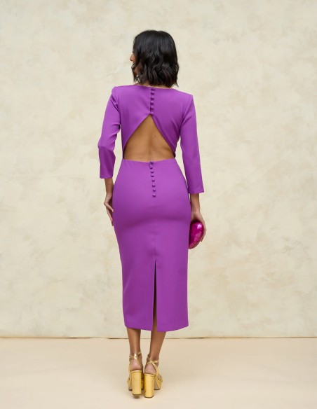 Vestido midi de fiesta con espalda descubierta y escote en V con espalda