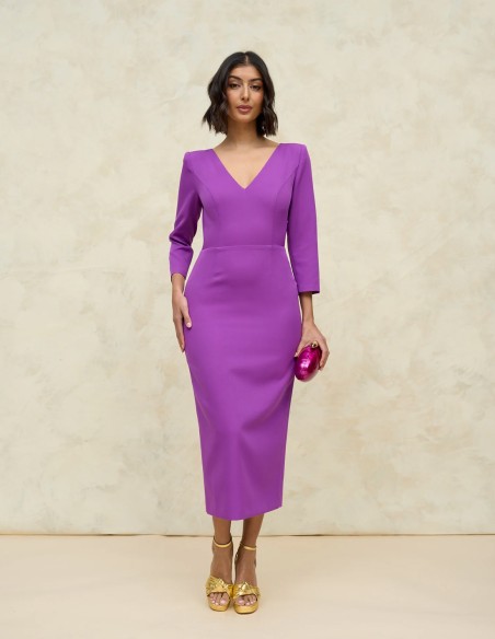 Midi party dress with open back and V-neckline
