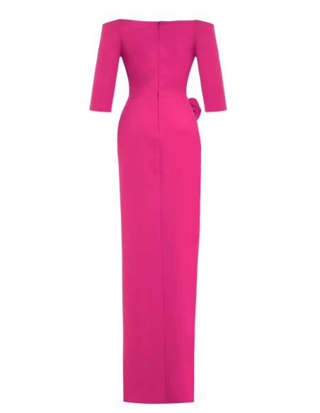 Evening dress with bandeau neckline and flower detail