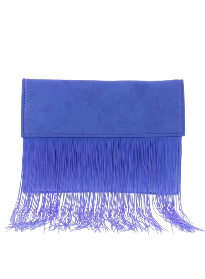 Suede fringed clutch bag