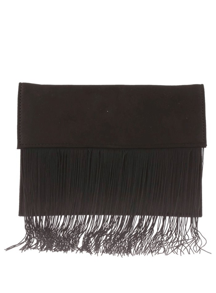 Suede fringed clutch bag