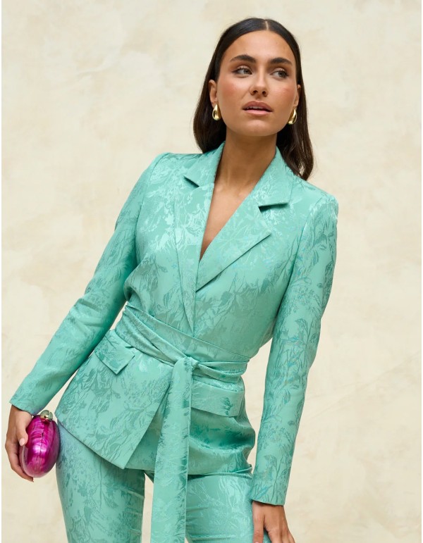 Blazer-style suit jacket with bow belt