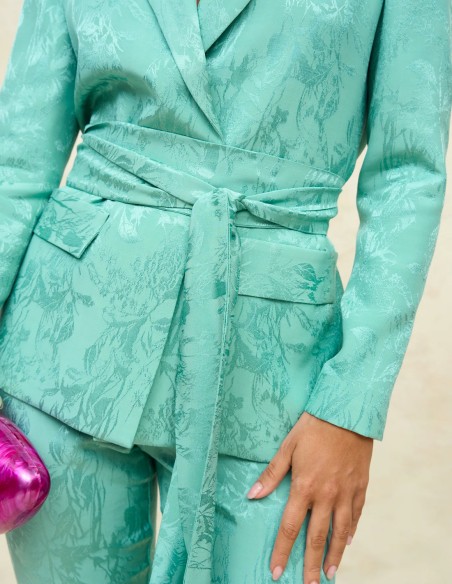 Chaqueta de traje estilo blazer con cinturón de lazo verde menta