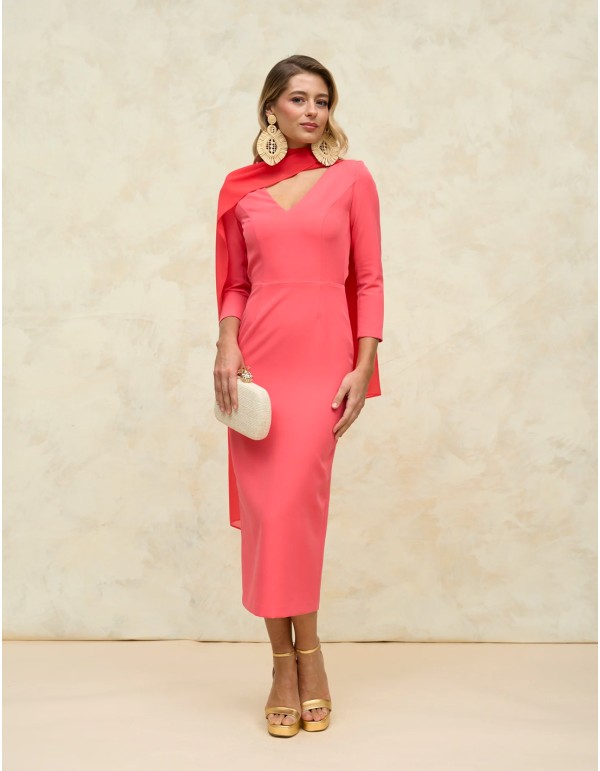 Vestido de fiesta midi con espalda descubierta y botones