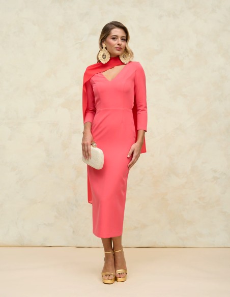 Vestido de fiesta midi con espalda descubierta y botones