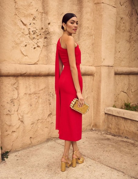 Fitted midi party dress for events.