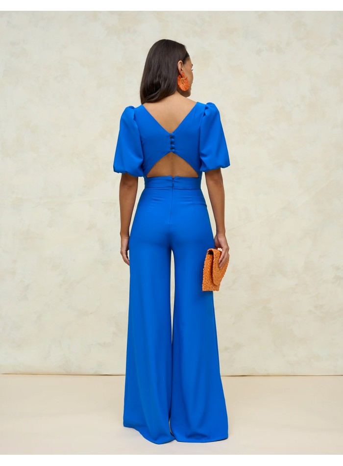 Party jumpsuit with back neckline and puffed...