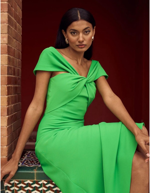 Green midi party dress for guests. 2