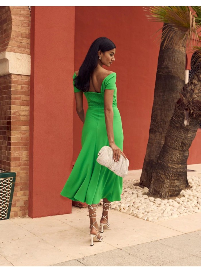 Green midi party dress for special events.