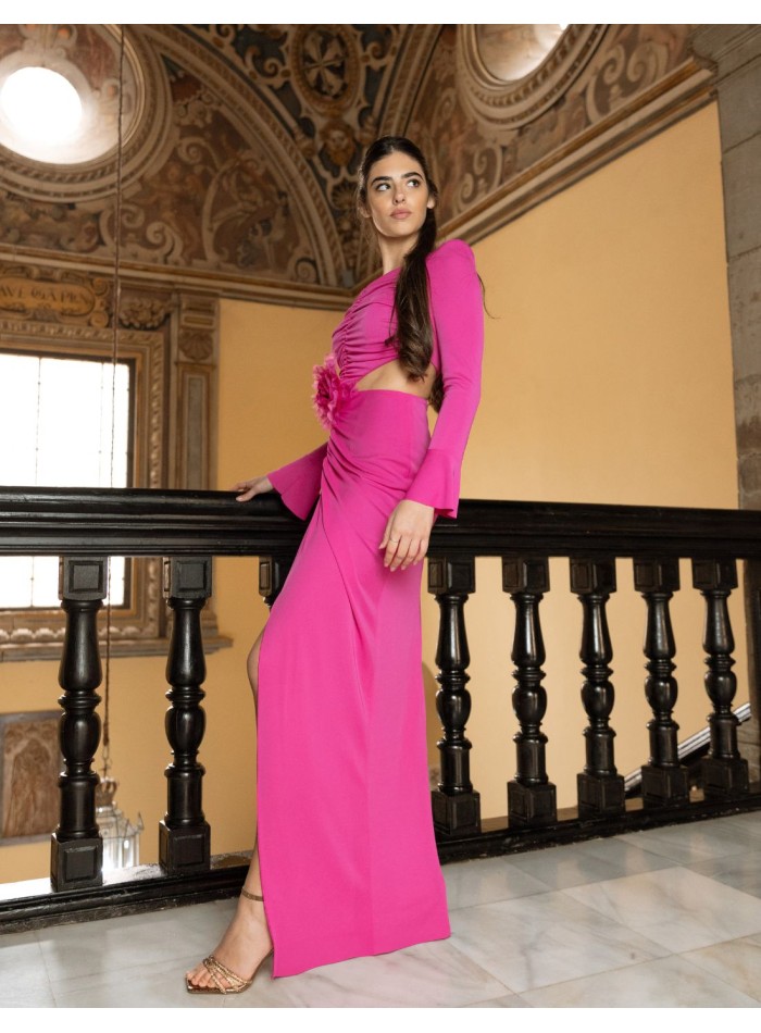 Robe longue de fête en maille à volants avec...